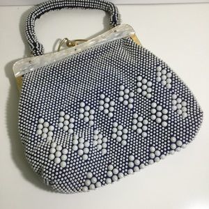 Vintage Navy & White Beaded Purse
